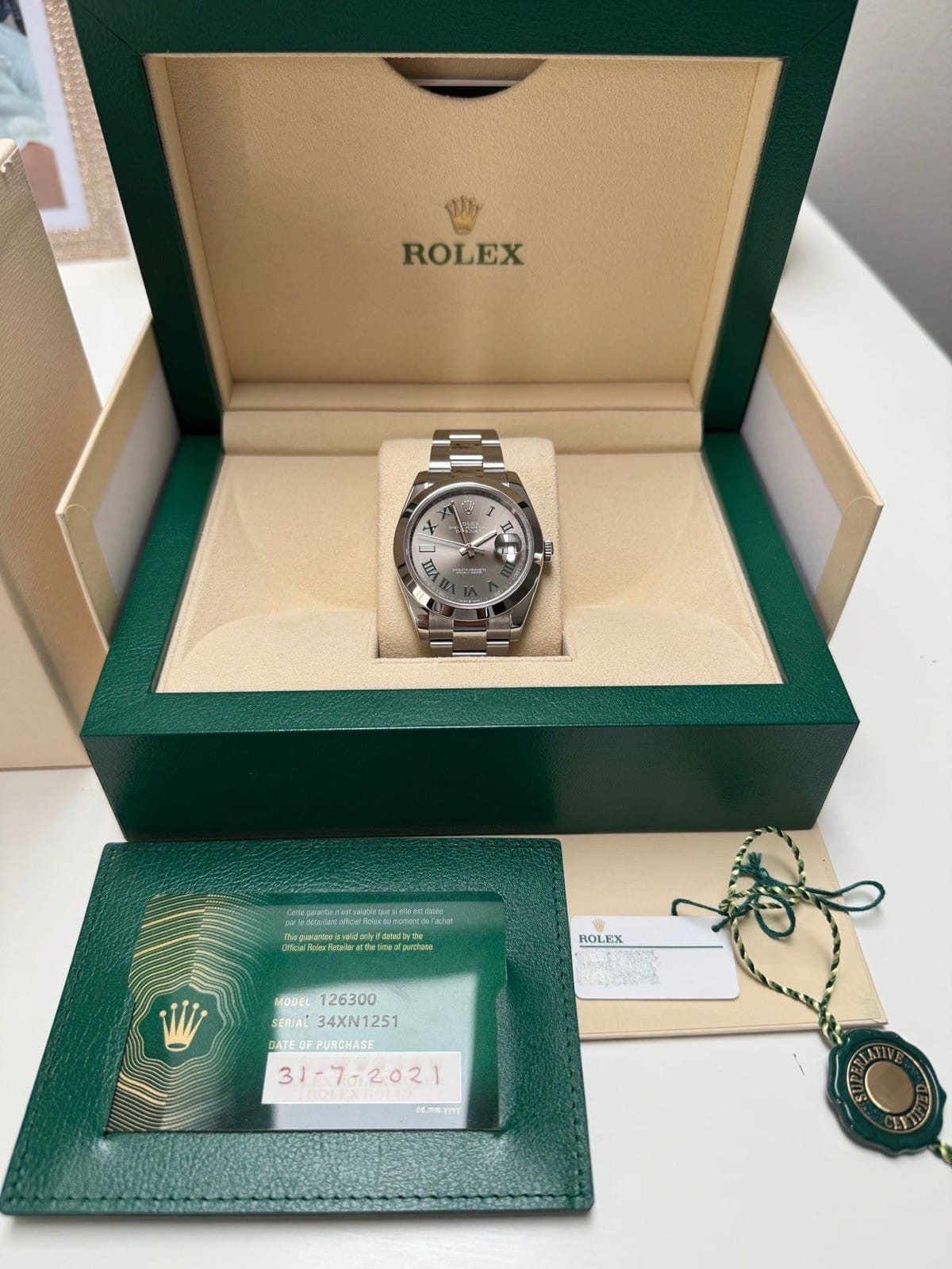 Rolex Datejust 41 Cadran Wimbledon 126300 Acier Oyster 2021 Boîte et papiers