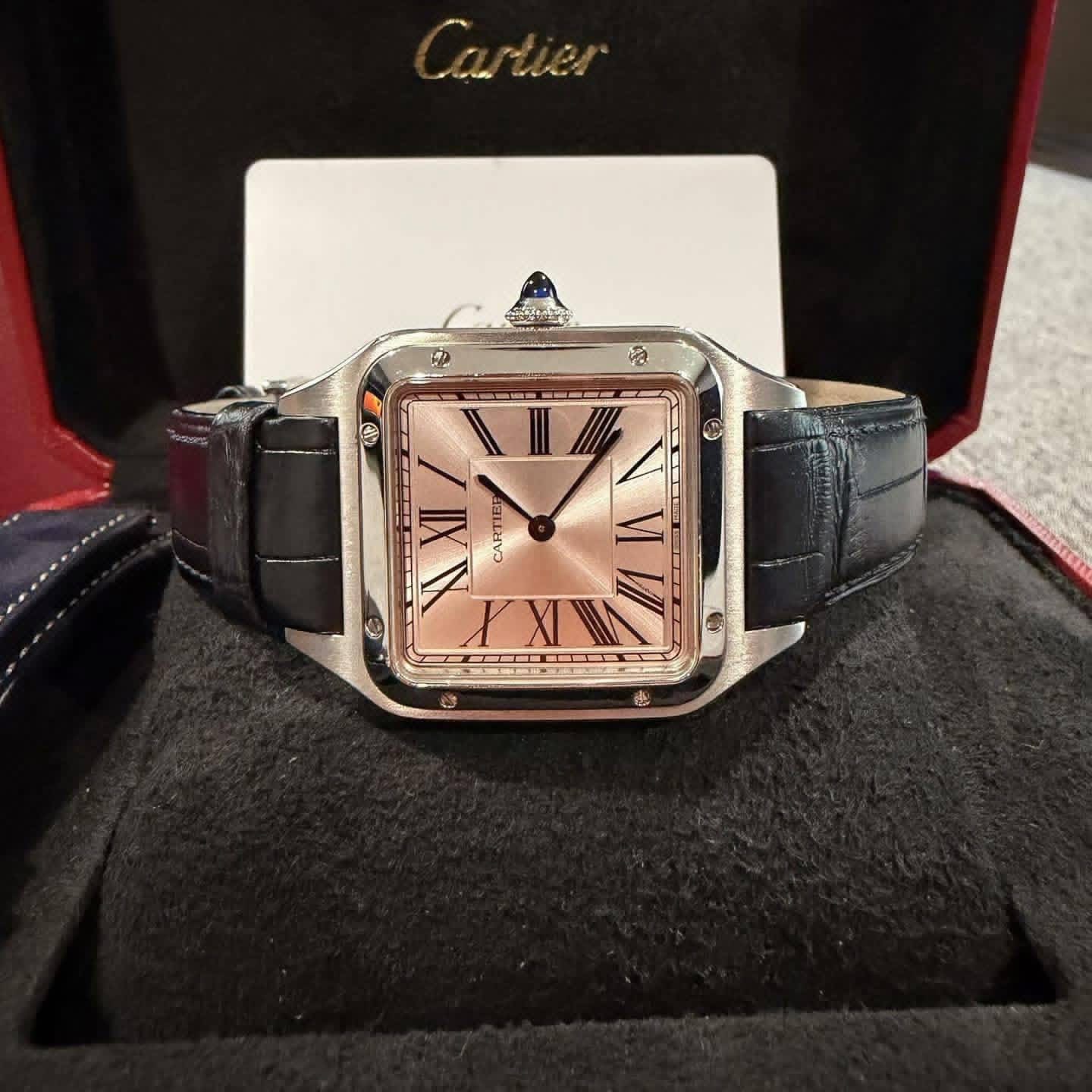 Montre Cartier Santos Dumont — Quartz — Cadran argenté — Acier — Grand modèle
