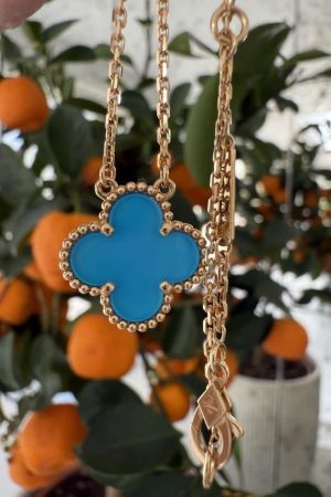Pendentif Van Cleef & Arpels Vintage Alhambra Agate Or Jaune 750 Coffret