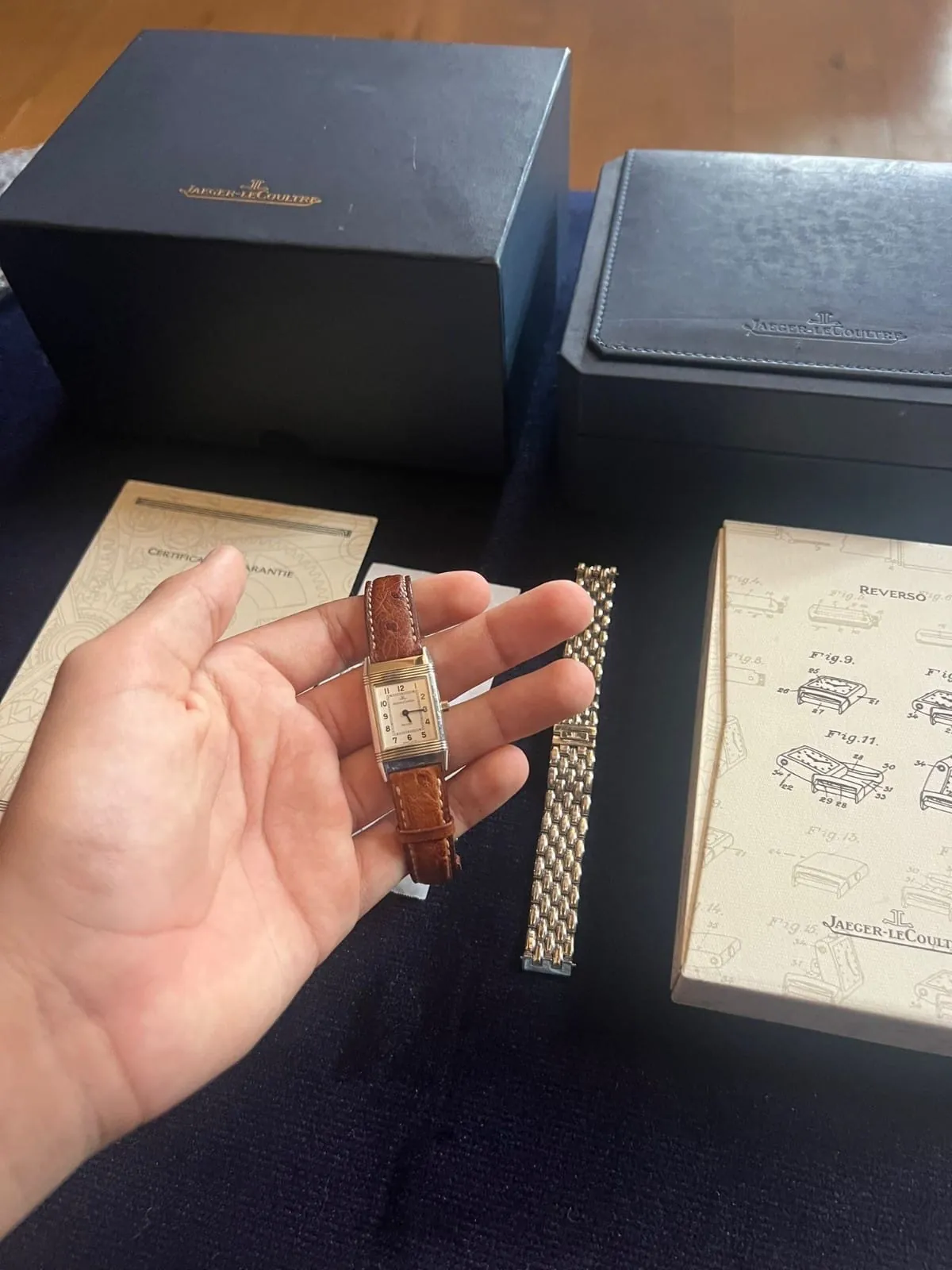 Coffret complet Jaeger-LeCoultre Reverso 260808 : bracelet en acier inoxydable, bracelet et fermoir Jaeger